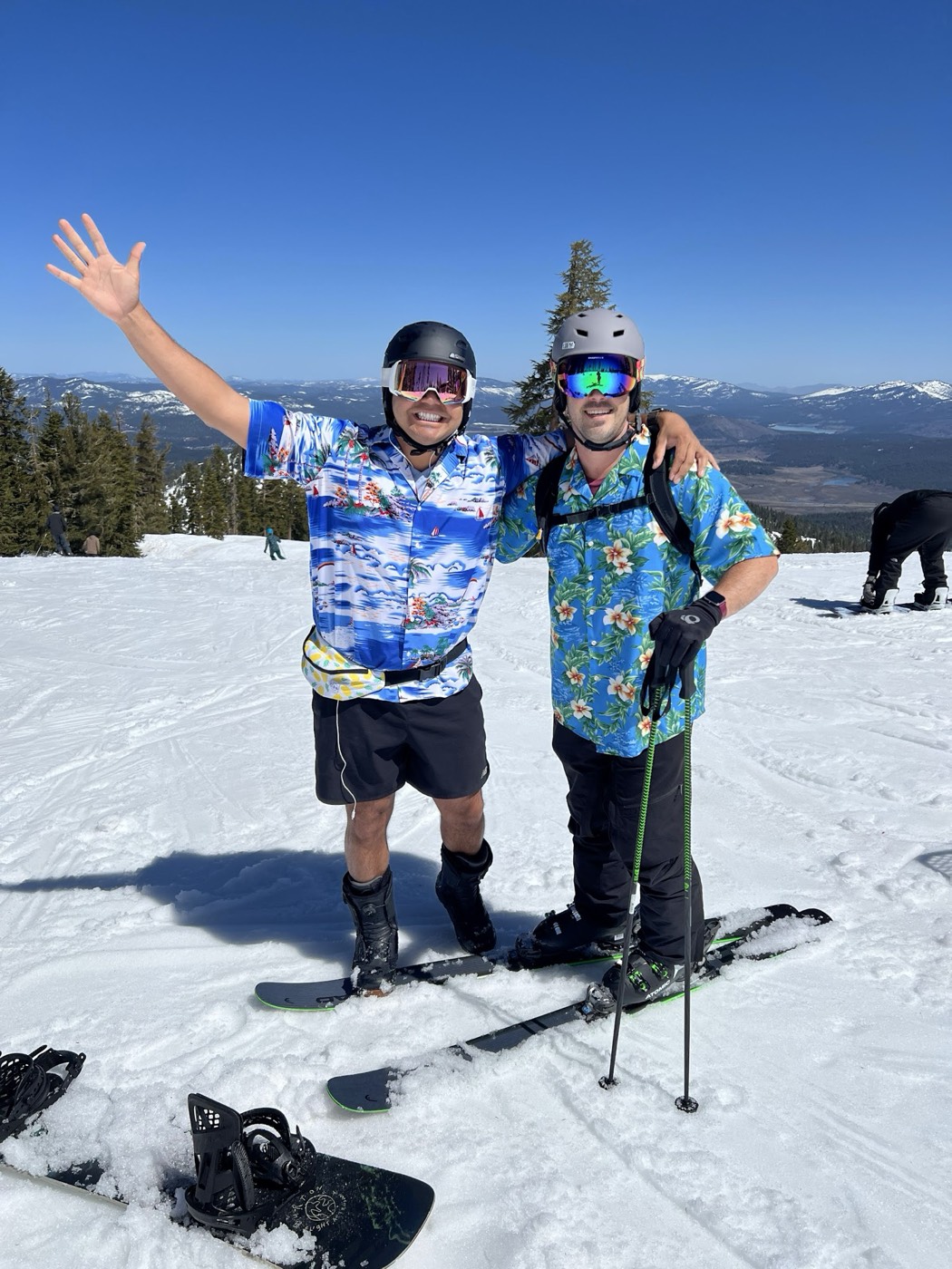 Rob Roderick (Robert Roderick) skiing with a friend above Lake Tahoe